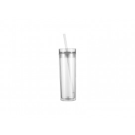 Sublimation 16OZ/473ml Double Wall Clear Plastic Mug with Straw & Lid (Clear)(10/pack)